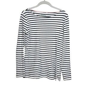 Boden Shirt Womens 6 White Stripe Boat Neck Long Sleeve Tee Top Nautical